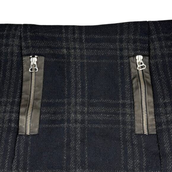 Maje Wool Lambskin Leather Trim Plaid Mini Skirt Size XS - Picture 3 of 7